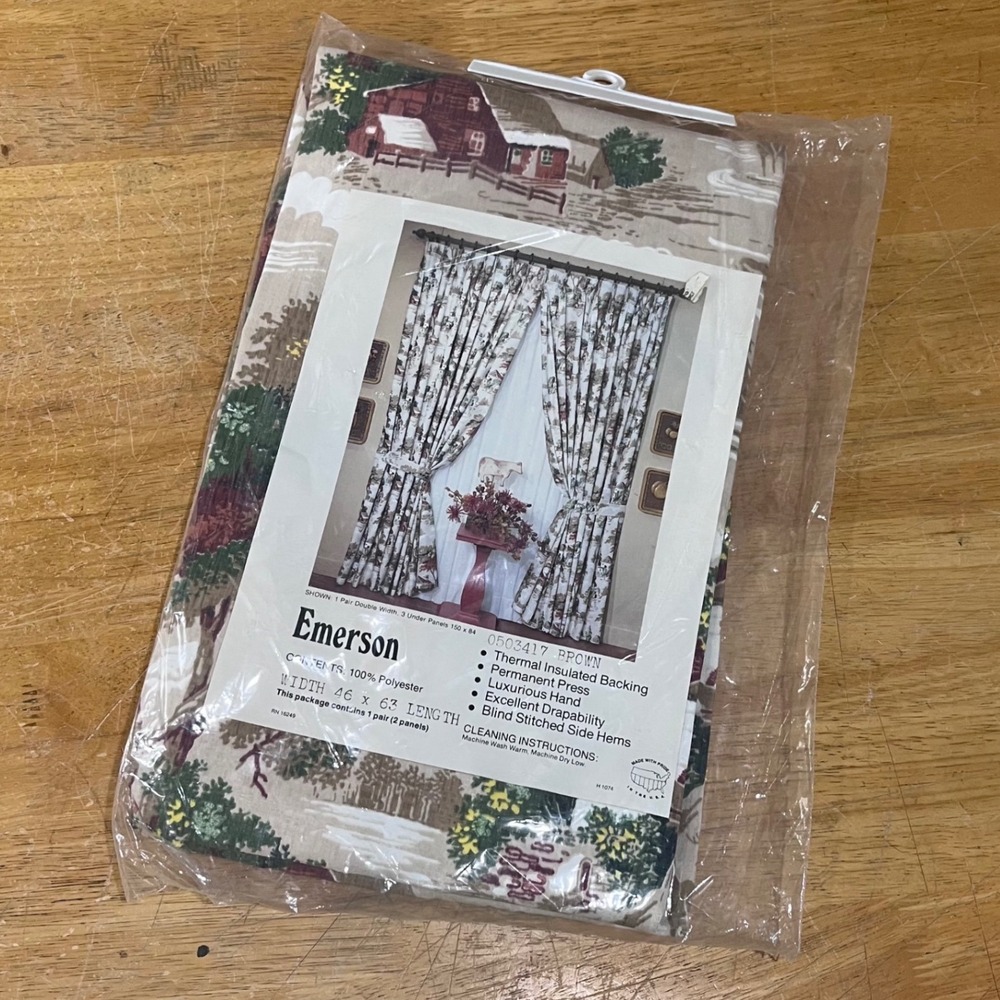 Vtg Emerson Thermal Insulated Curtains Winter Farm Barn Brown 46x63 1 Pair NEW
